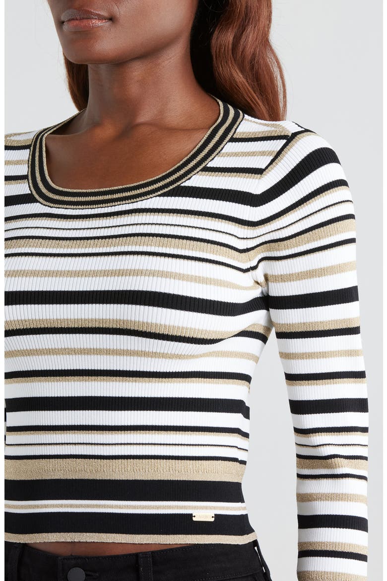 Yukio Stripe Crewneck Top, Alternate, color, WHITE/ BLACK/ GOLD STRIPE