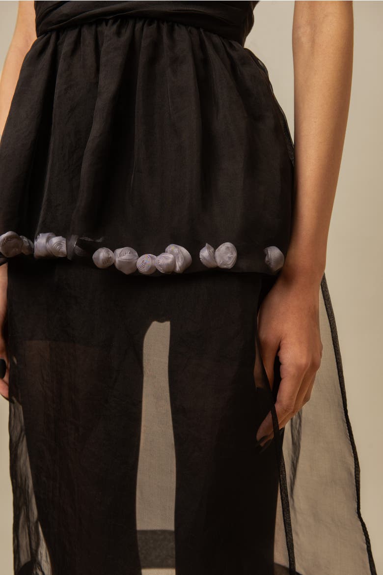 The Mary Romantic Floral Structured Silk Organza Top, Alternate, color, Black