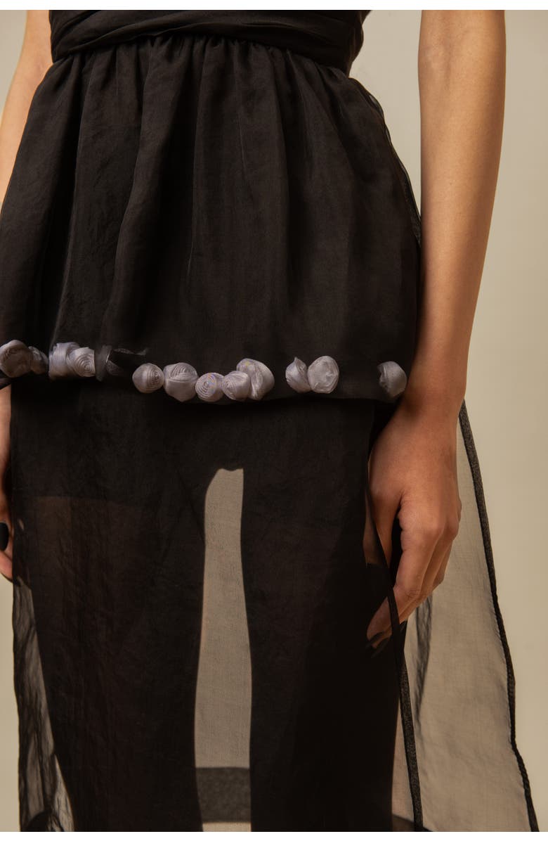 Contessa Mills The Mary Romantic Floral Structured Silk Organza Top, Alternate, color, Black