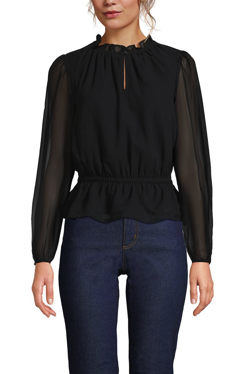 Lands' End Chiffon Peplum Top, Main, color, Black