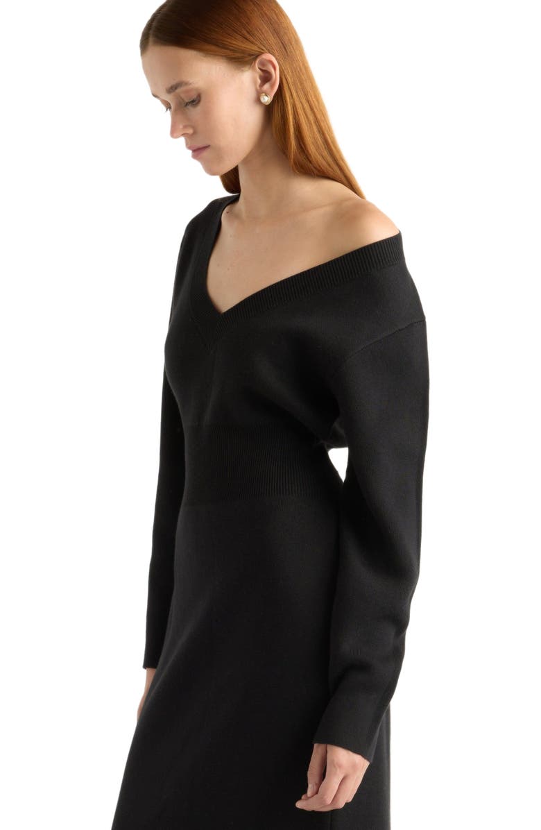 Modern Citizen Bora Off Shoulder V-Neck Sweater Dress, Alternate, color, Black