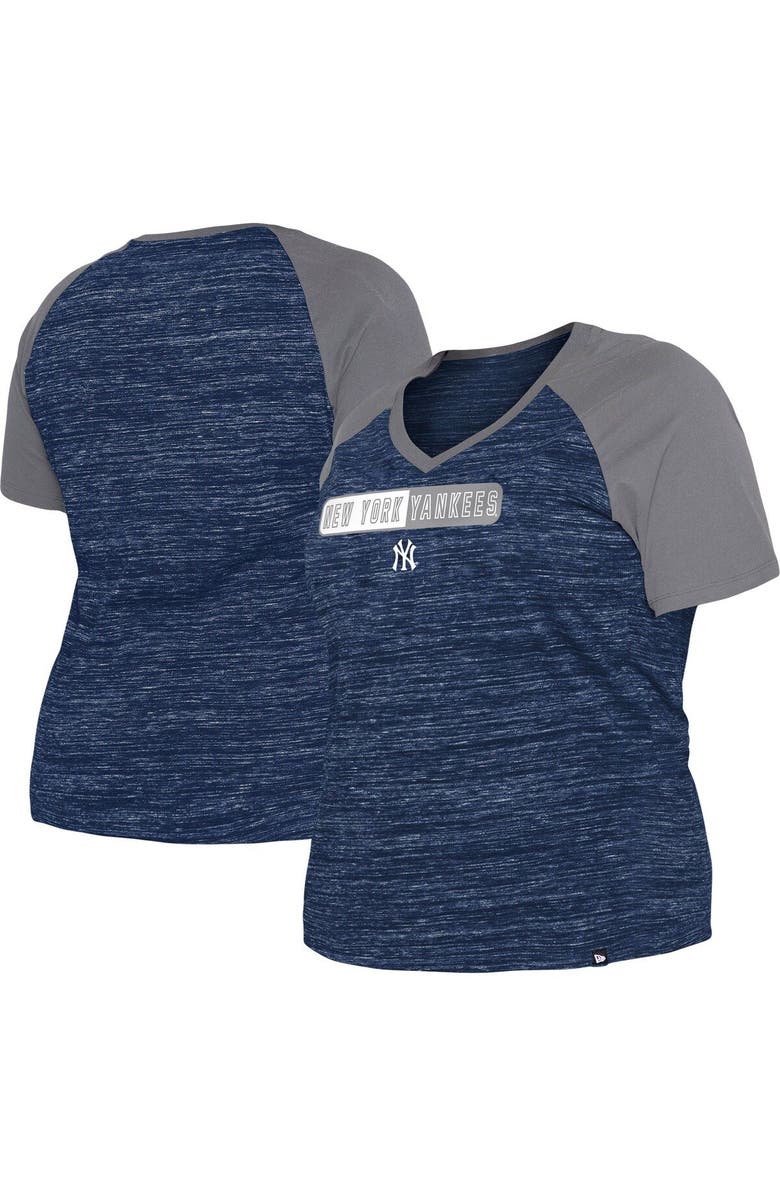 New Era Women's New Era Navy New York Yankees Plus Size Space Dye Raglan V-Neck T-Shirt, Main, color,