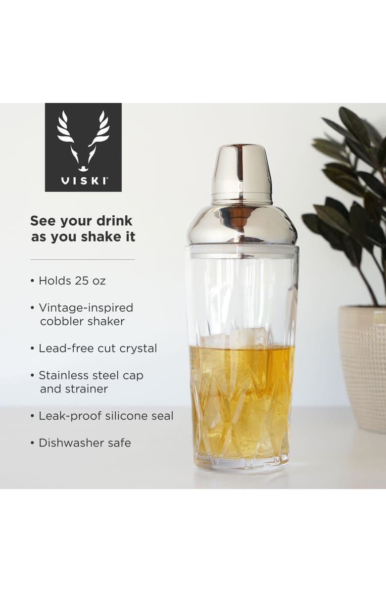 Viski Admiral Crystal Cocktail Shaker in Stainless Steel, Alternate, color, Clear