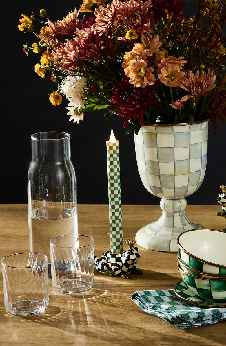 MACKENZIE CHILDS Set of 2 Emerald Check Flameless Dinner Candles, Alternate, color, Emerald