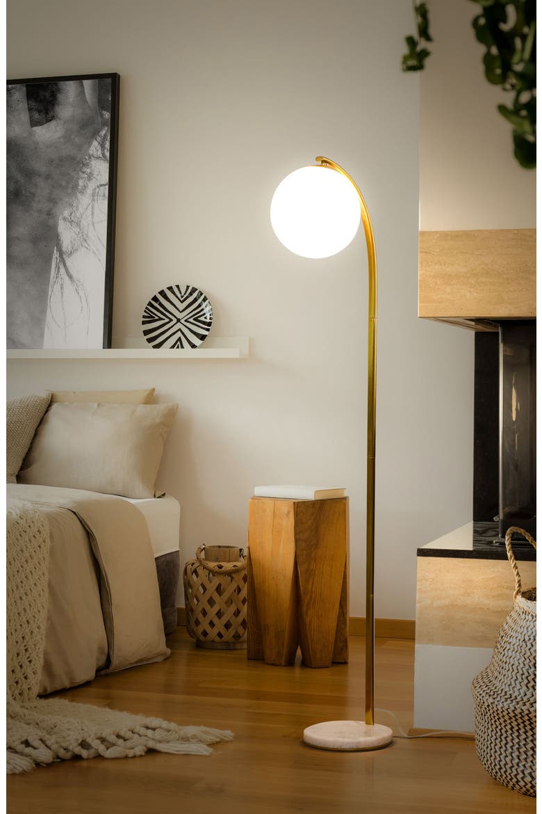 Luna Drop 75" Modern LED Floor Lamp with Frosted Glass Globe Shade, Alternate, color, BRASS