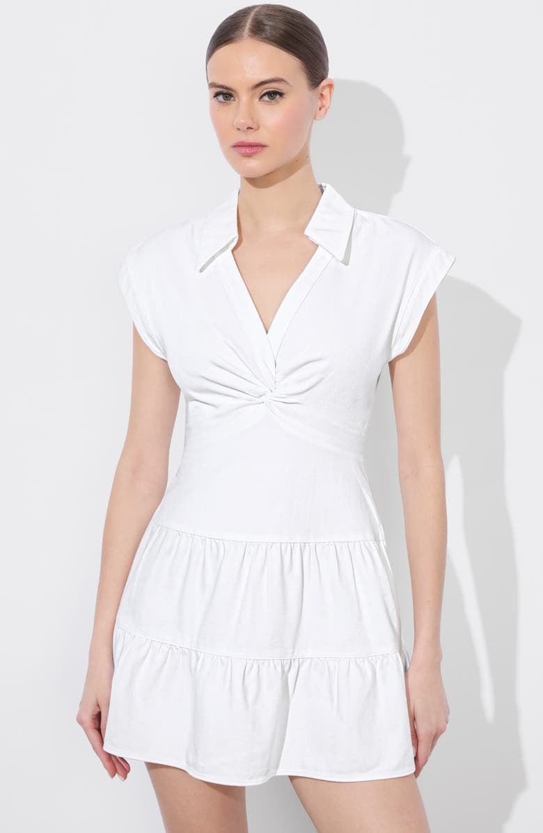 Alice + Olivia Mila Center Twist Cotton Blend Minidress, Alternate, color, White