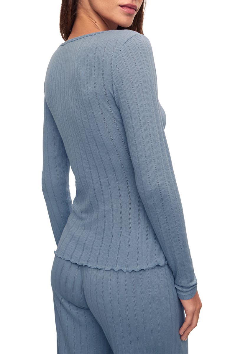 Eberjey Pointelle Rib Henley Pajama Top, Alternate, color, Faded Denim