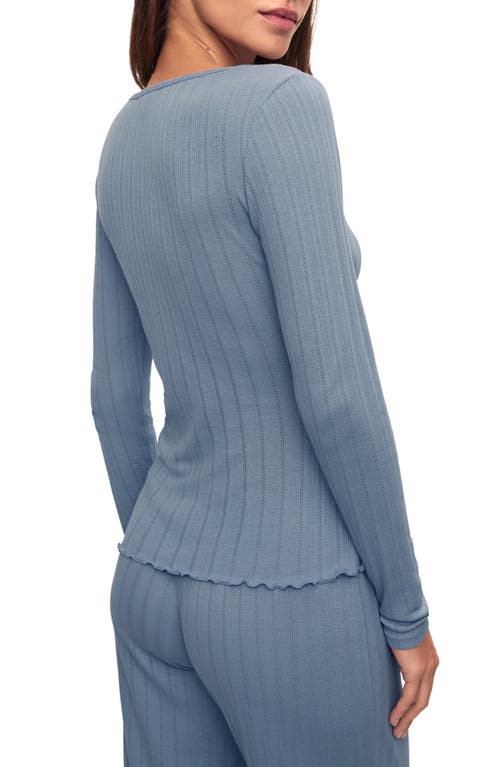 Eberjey Pointelle Rib Henley Pajama Top In Faded Denim