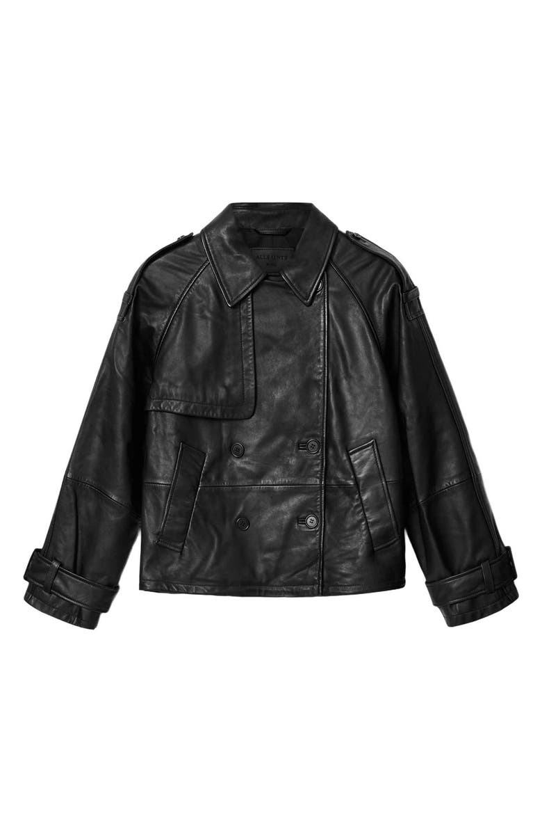 AllSaints Reya Crop Leather Trench Coat, Alternate, color, 