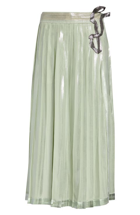 Pleated Metallic Midi Skirt