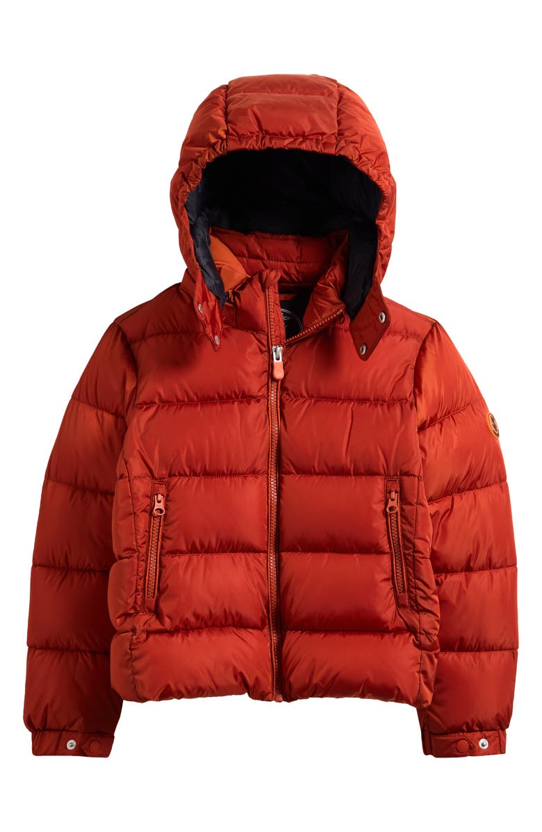 Save The Duck Kids' Shiny Water Repellent Puffer Jacket with Detachable Hood, Main, color, Ginger Orange Black