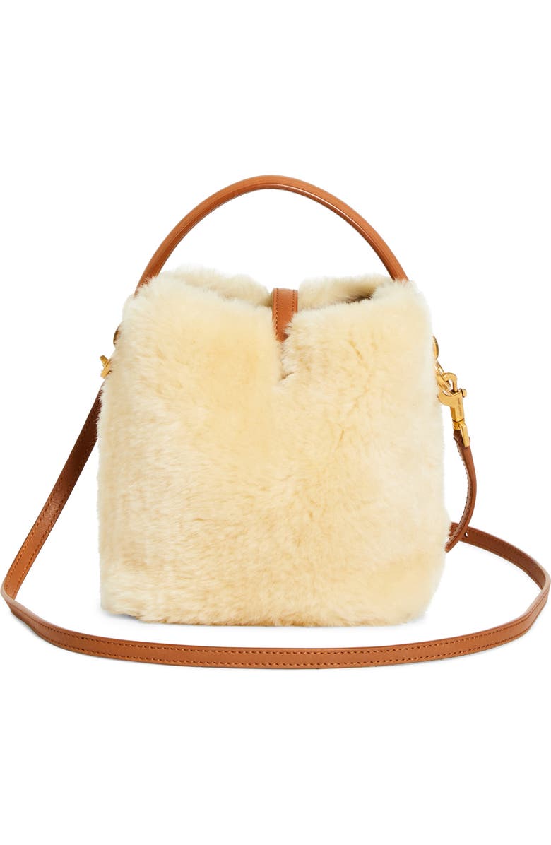Saint Laurent Mini Le 37 Genuine Shearling Bucket Bag, Alternate, color, Cream Beige/ Brick