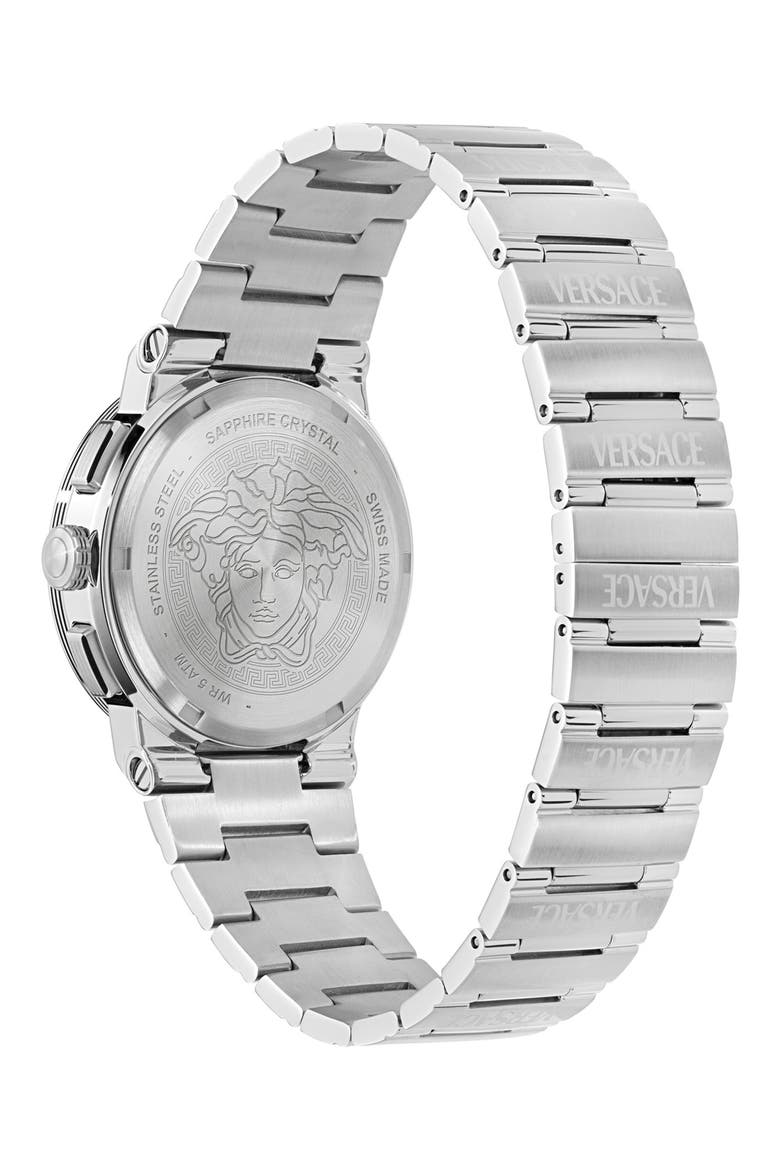 Greca Logo Chronograph Bracelet Watch, 40mm, Alternate, color, STAINLESS STEEL
