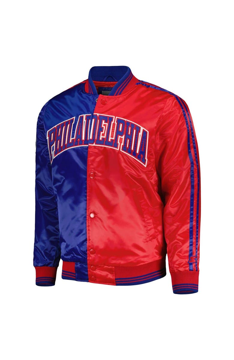 STARTER Men's Starter Royal/Red Philadelphia 76ers Fast Break Satin Full-Snap Jacket, Alternate, color, Royal