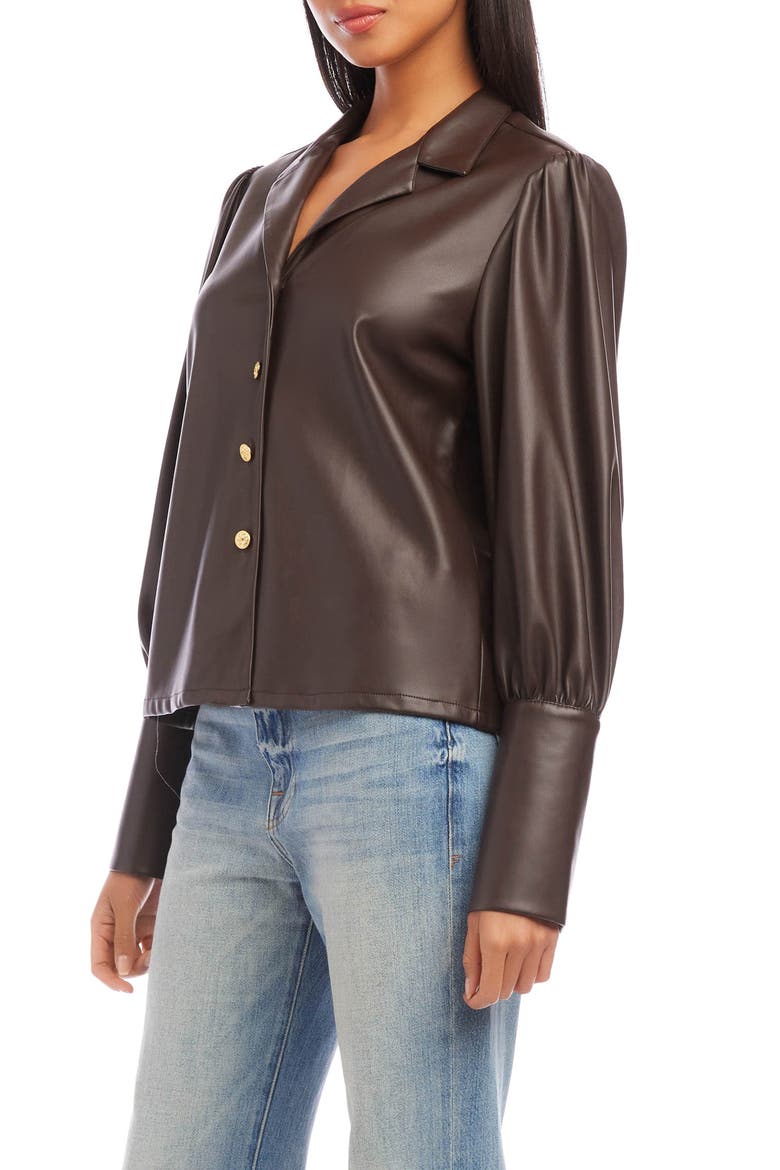 Faux Leather Button-Up Shirt, Alternate, color, BROWN