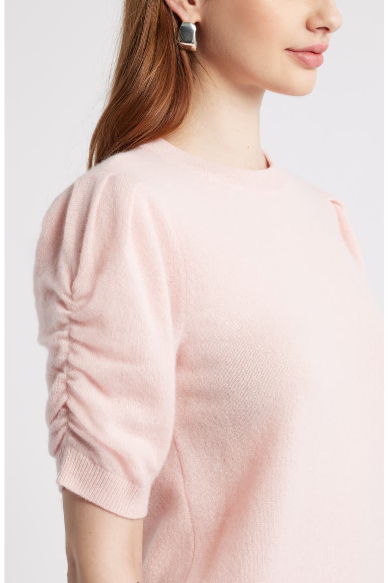Ruched Short Sleeve Cashmere Sweater, Alternate, color, PINK DOGWOOD