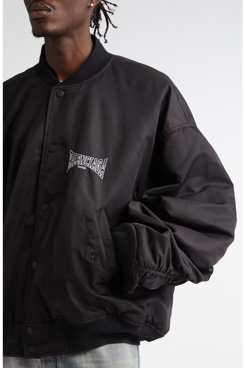 Oversize Nylon Varsity Jacket, Alternate, color, BLACK