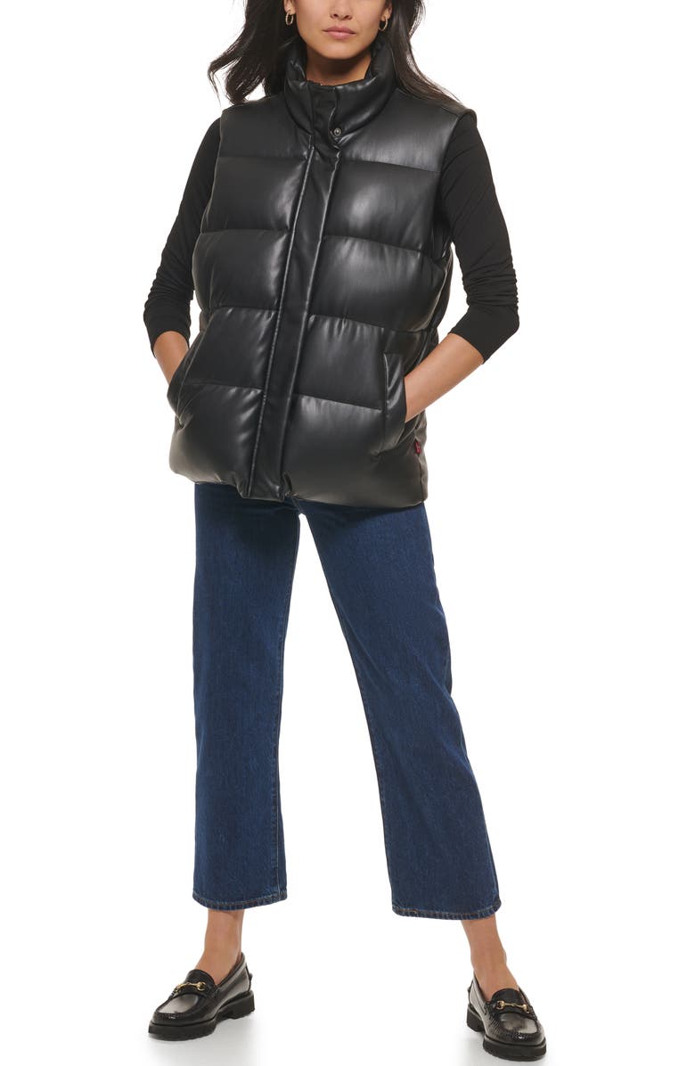 Levi's<sup>®</sup> Water Resistant Faux Leather Relaxed Puffer Vest, Alternate, color, 