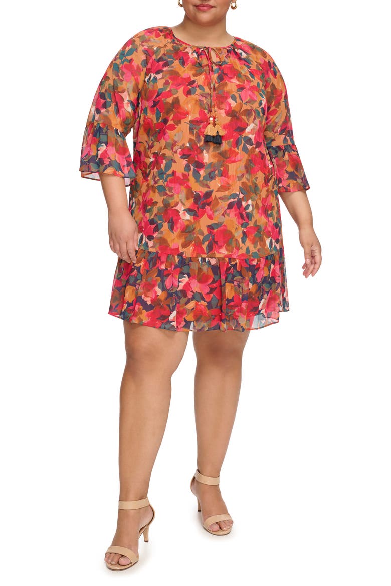 Printed Chiffon Shift Dress, Main, color, RUST