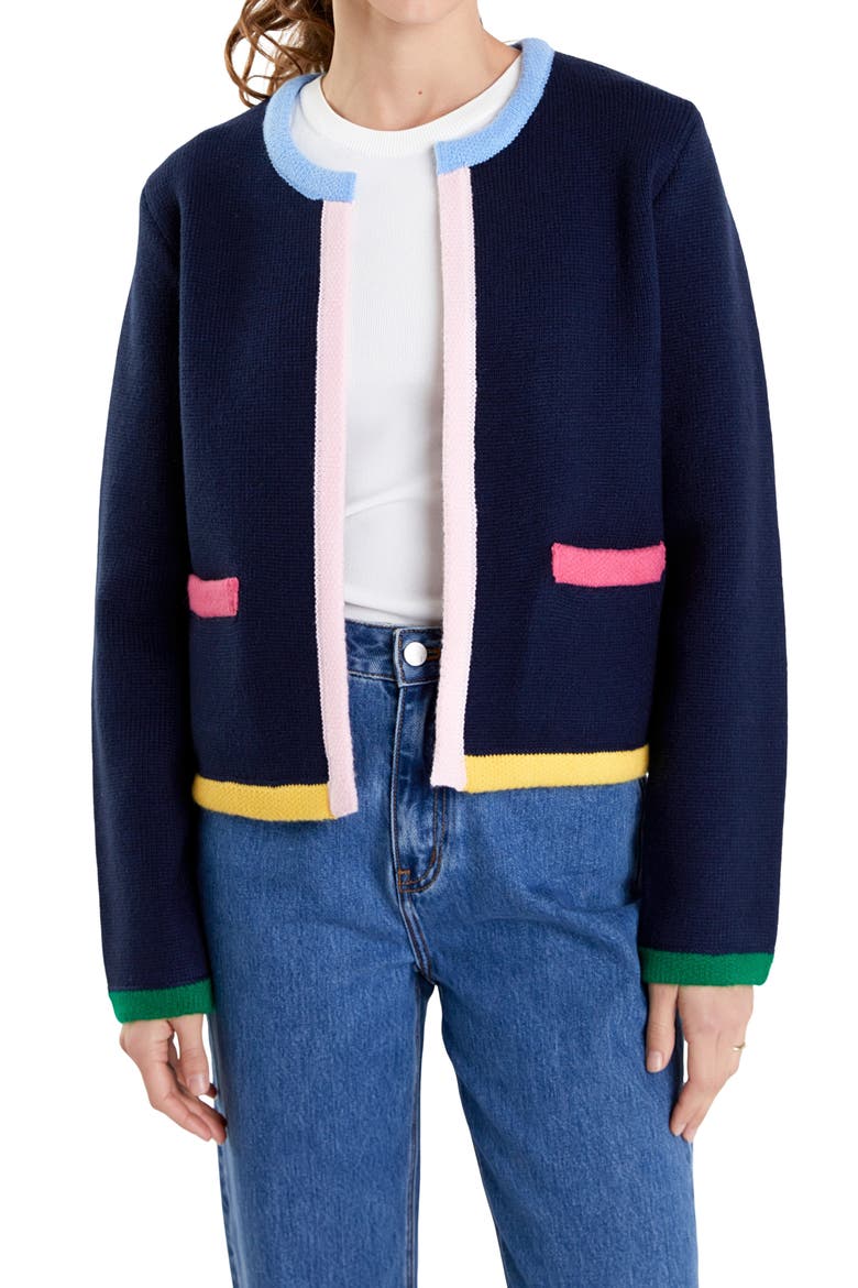 Colorblock Cardigan, Alternate, color, NAVY MULTI
