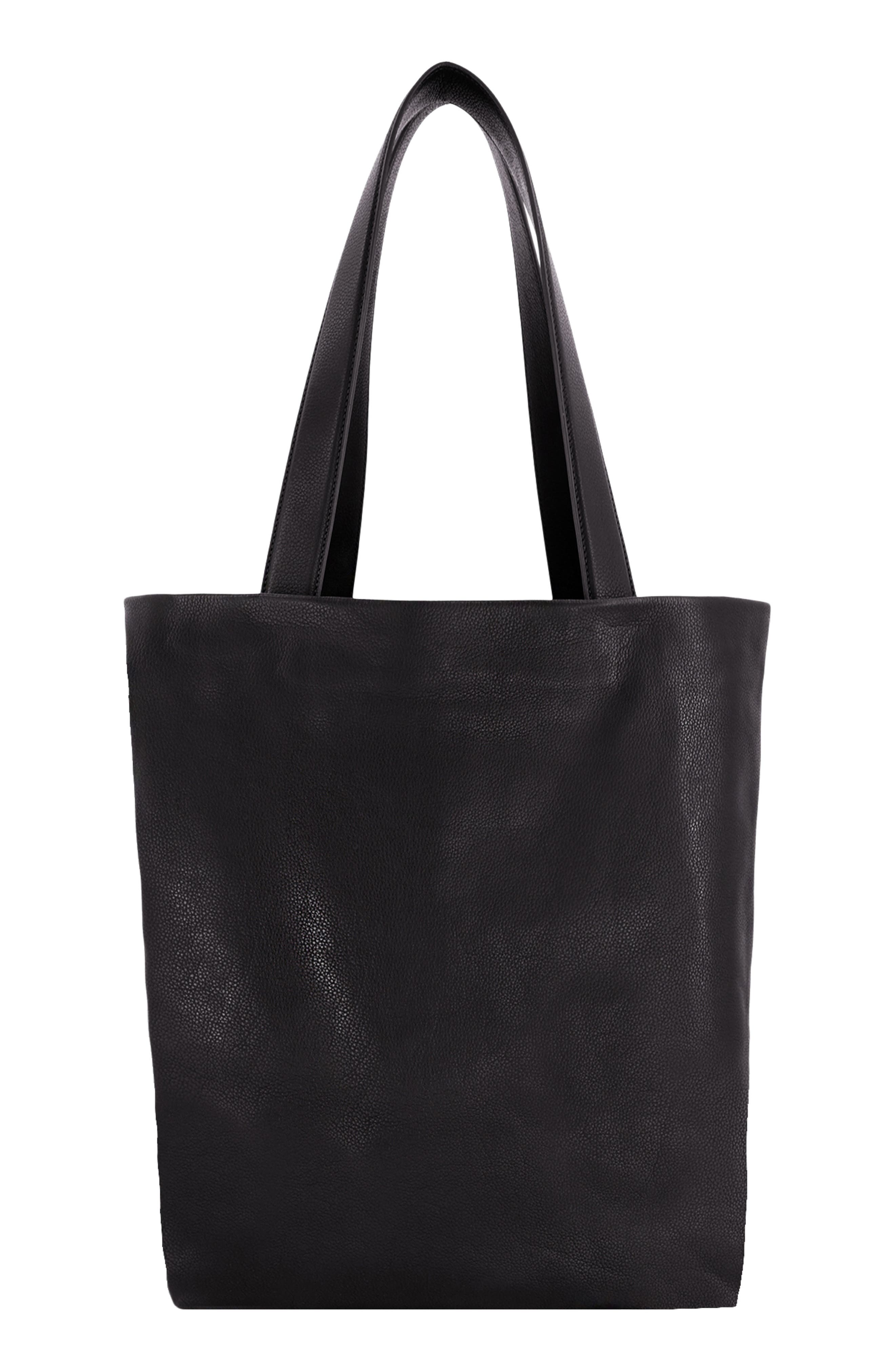 Vince Slim Lassen Leather Tote, Alternate, color, Black