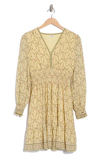 MAX STUDIO MAX STUDIO LONG SLEEVE SMOCKED GEORGETTE MINIDRESS