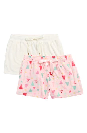 Jaclyn 2-pack Holiday Print Velour Pajama Shorts In Pink