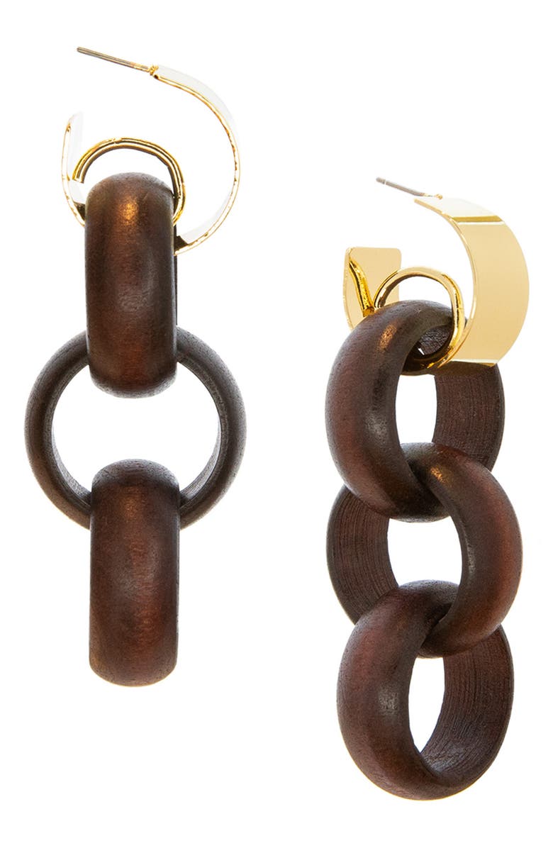 MARLYN SCHIFF Oakley Wood Link Linear Drop Earrings, Main, color,
