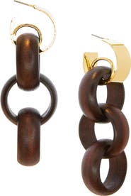 MARLYN SCHIFF Oakley Wood Link Linear Drop Earrings