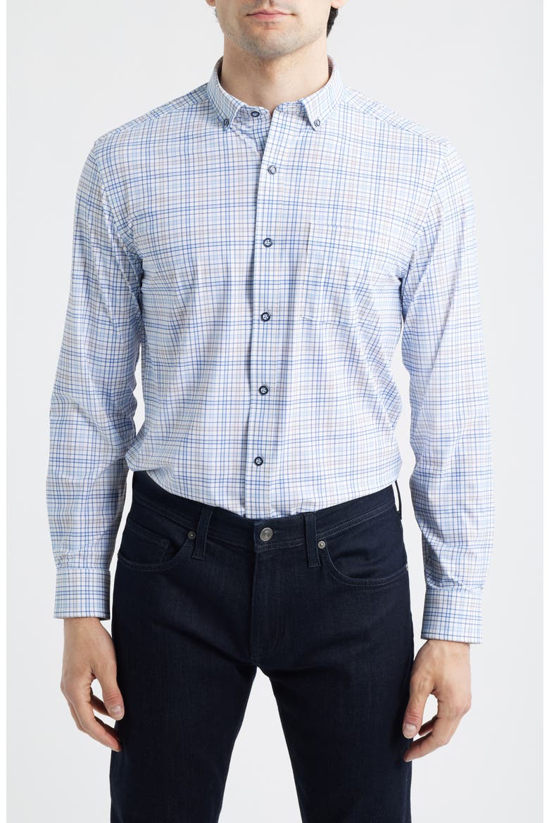 XC Motion Performance Knit Button-Up Shirt, Main, color, BLUE/ TAN PLAID
