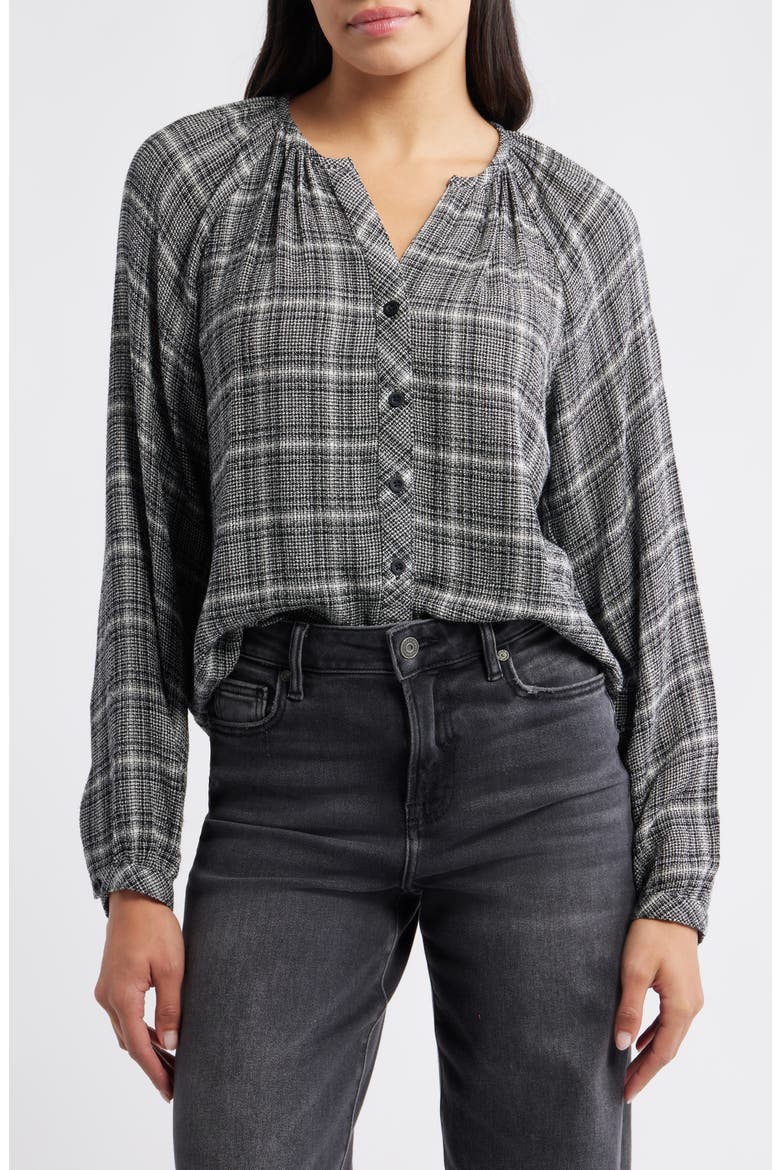 Plaid Raglan Sleeve Button-Up Shirt, Main, color, BLKWINTGRY