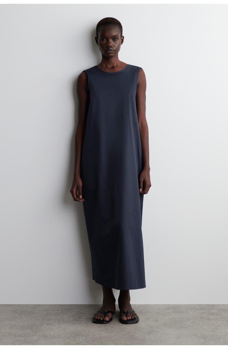COS Twist-Back Cotton Midi Dress, Main, color, Navy