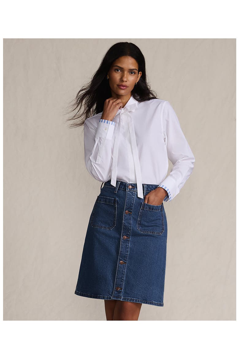 Soft Denim Mid Rise Button Through Mini Skirt, Alternate, color, Indigo Tide Blue