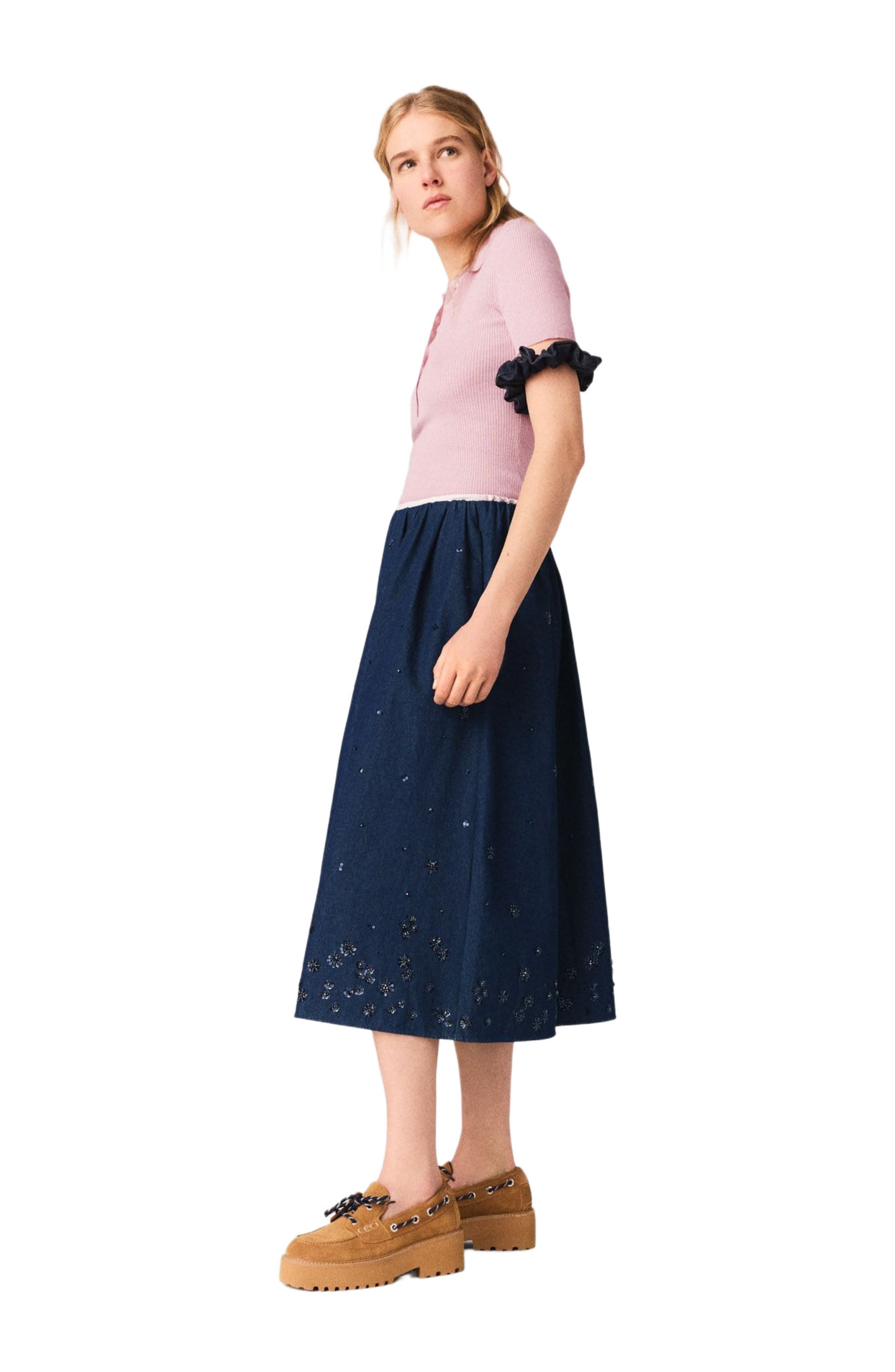 Embroidered denim midi skirt - image 2