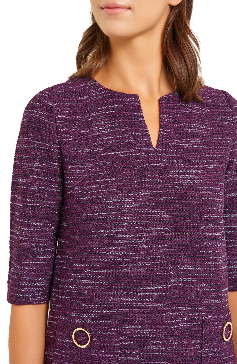 Misook Tweed Shift Dress, Alternate, color, Ultraviolet/Viola/Black