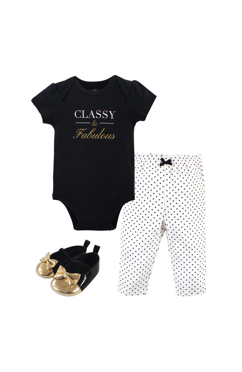 Little Treasure Little One's Cotton Outfit Set Bodysuit, Pants, and Matching Shoes, Main, color, Classy