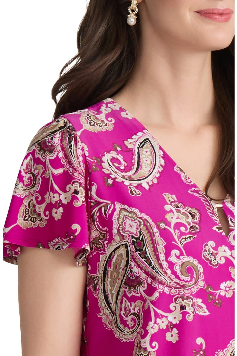 Paisley Flutter Sleeve Top, Alternate, color, BRIGHT ORCHID MULTI