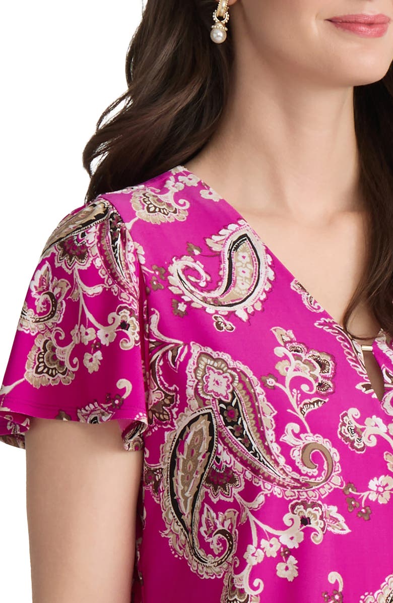 Jones New York Paisley Flutter Sleeve Top, Alternate, color, Bright Orchid Multi