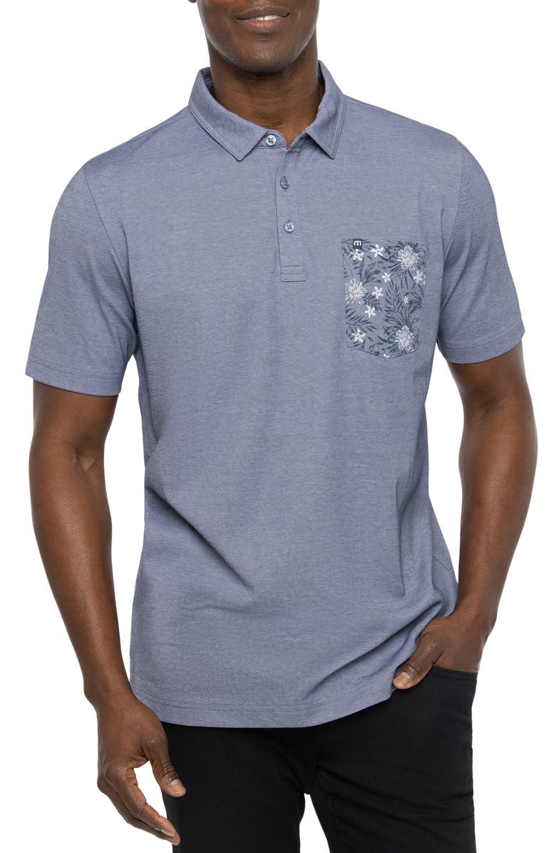 TravisMathew No Maps Floral Pocket Piqué Polo, Main, color, Heather Peacoat