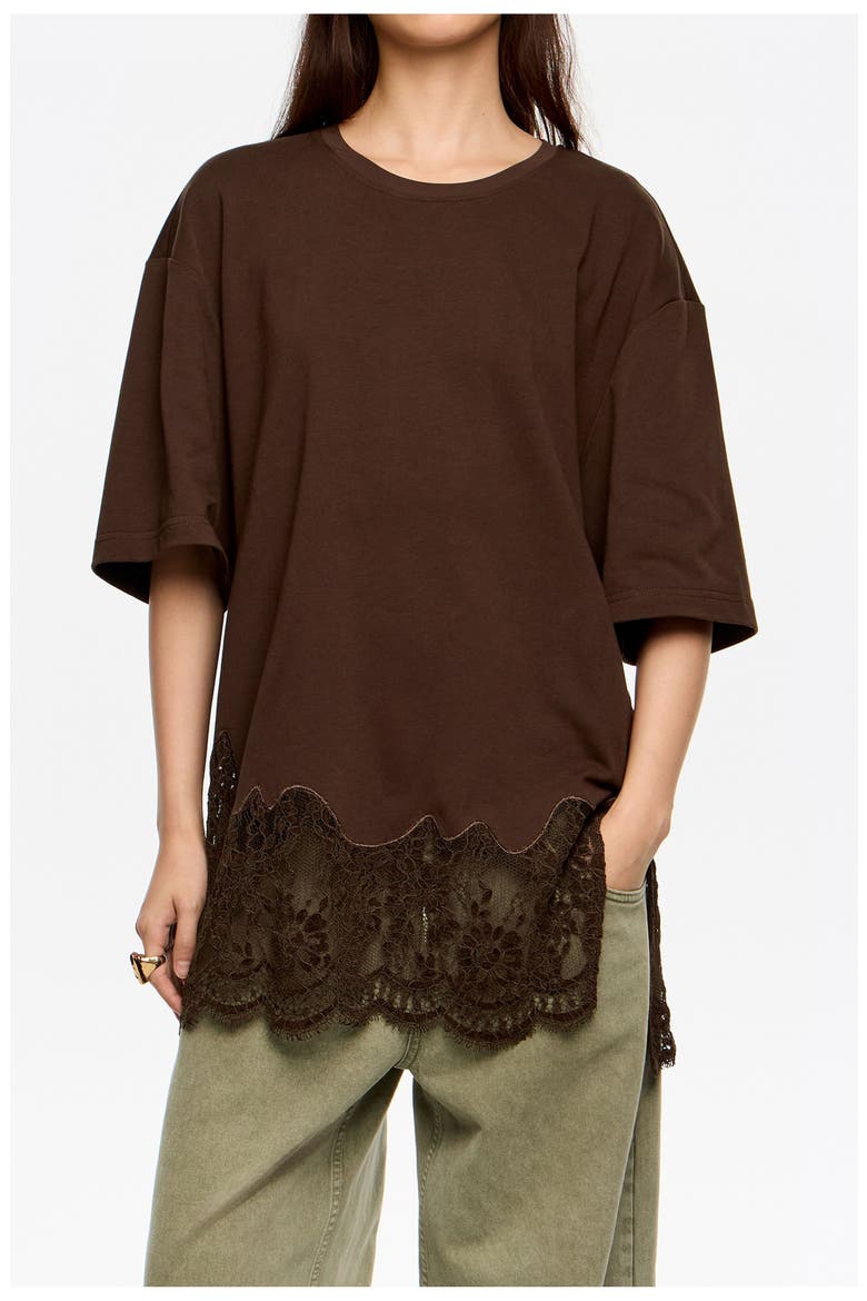 Oversize Lace T-Shirt, Main, color, DARK BROWN