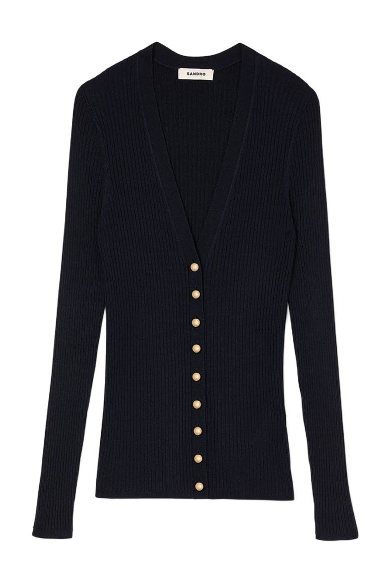 Rib knit cardigan, Alternate, color, Navy blue