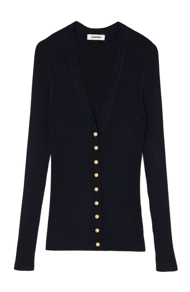 SANDRO Rib knit cardigan, Alternate, color, Navy Blue