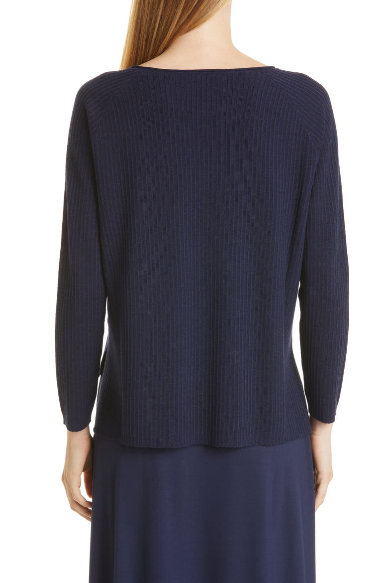 Boat Neck Raglan Sleeve Merino Wool Rib Sweater, Alternate, color, MIDNIGHT