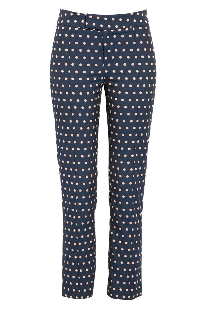 Stovepipe Polka Dot Jacquard Pants, Alternate, color, NAVY/ BLUSH POLKA DOT