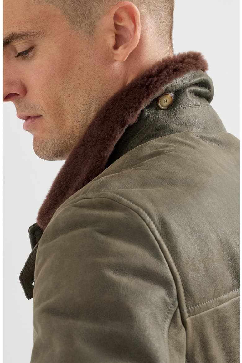 Waxed shearling bomber jacket with shearling collar, Alternate, color, Military