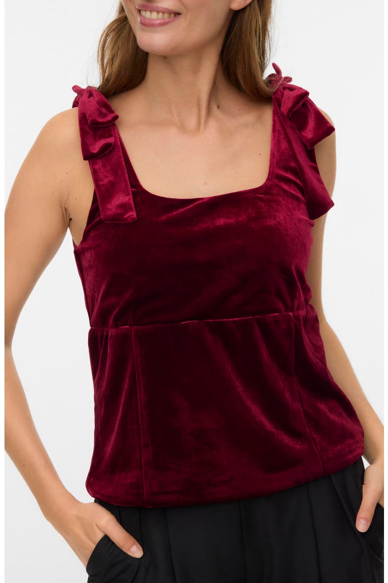Vida Tie Strap Velvet Top, Main, color, RUMBA RED