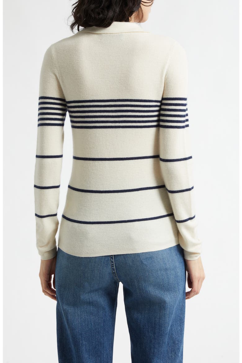 Lucille Placed Stripe Cashmere Polo Sweater, Alternate, color, IVORY/ NAVY STRIPE