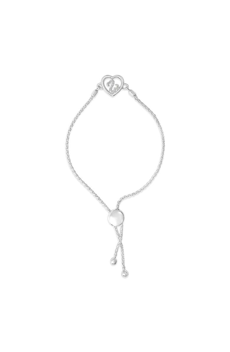 Haus of Brilliance .925 Sterling Silver Diamond Accent Heart Infinity Bolo Adjustable Bracelet, Alternate, color, White
