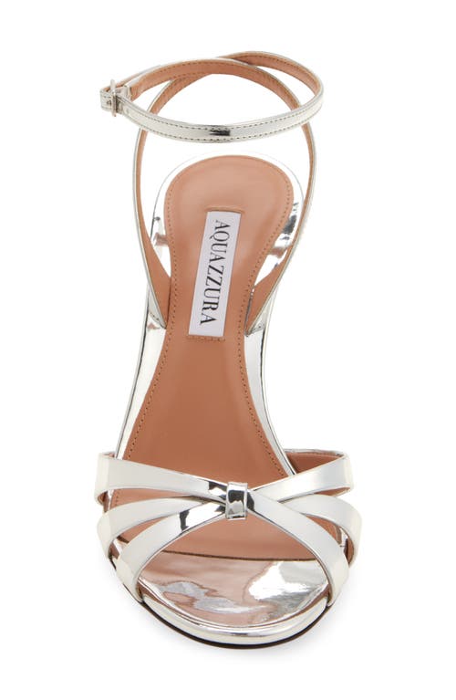 Aquazzura Tati 85 Mirrored Faux Leather Wedge Sandals In Silver