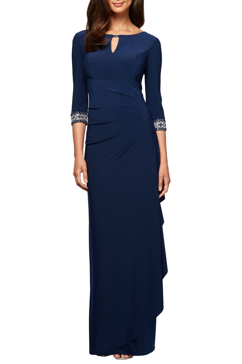 Jeweled Cuff Column Formal Gown, Main, color, COBALT
